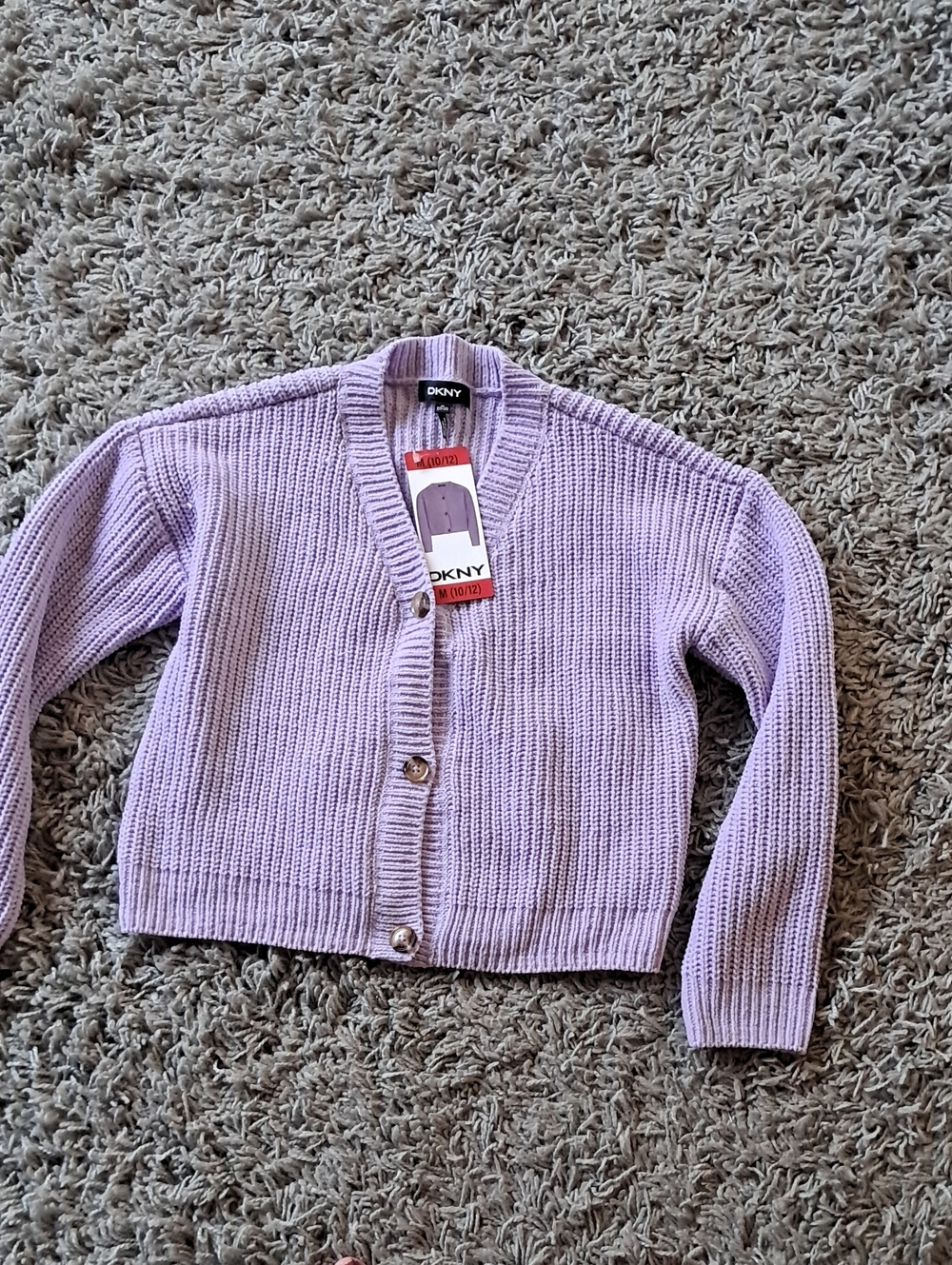 DKNY Lavender Ribbed Button Cardigan